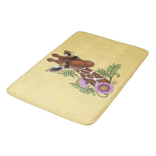 Giraffe Geel Portretbloemen Badmat (Gekanteld)