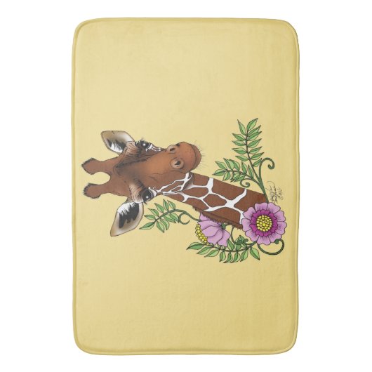 Giraffe Geel Portretbloemen Badmat (Voorkant Verticaal)
