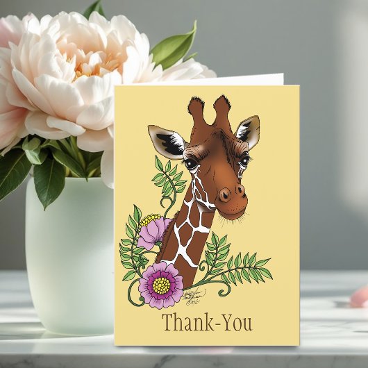 Giraffe Geel Portretbloemen Bedankkaart