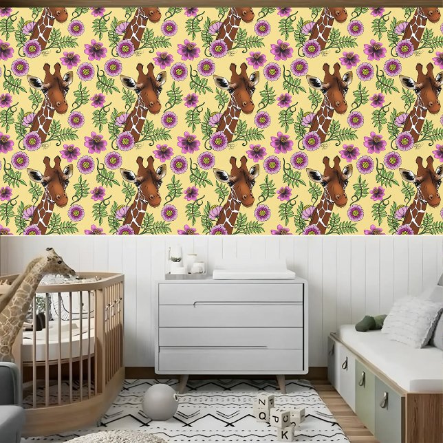 Giraffe Geel Portretbloemen Behang (Creator heeft geüpload)