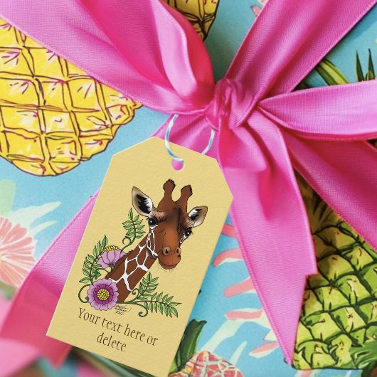 Giraffe Geel Portretbloemen Cadeaulabel