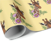 Giraffe Geel Portretbloemen Cadeaupapier (Rol Hoek)