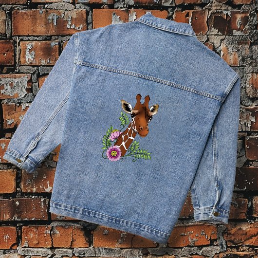Giraffe Geel Portretbloemen Denim Jacket