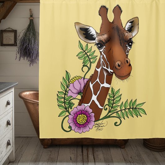 Giraffe Geel Portretbloemen Douchegordijn