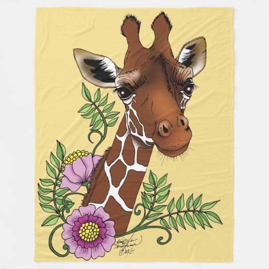 Giraffe Geel Portretbloemen Fleece Deken (Voorkant)