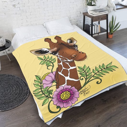Giraffe Geel Portretbloemen Fleece Deken