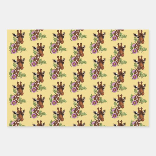 Giraffe Geel Portretbloemen Inpakpapier Vel (Voorkant 3)