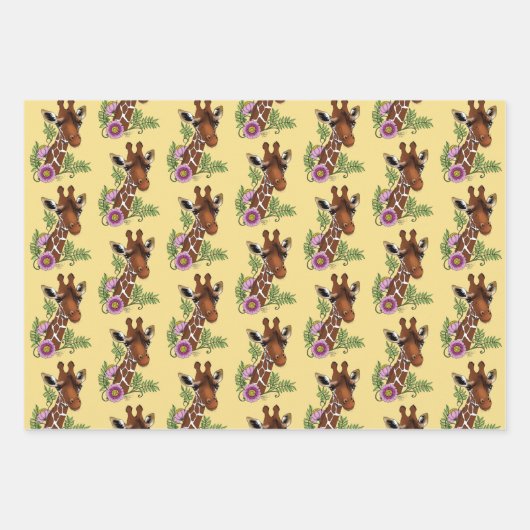 Giraffe Geel Portretbloemen Inpakpapier Vel (Voorkant 2)