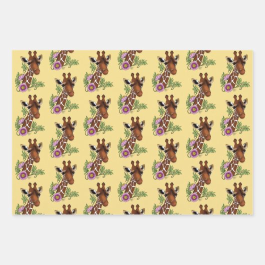 Giraffe Geel Portretbloemen Inpakpapier Vel (Voorkant)
