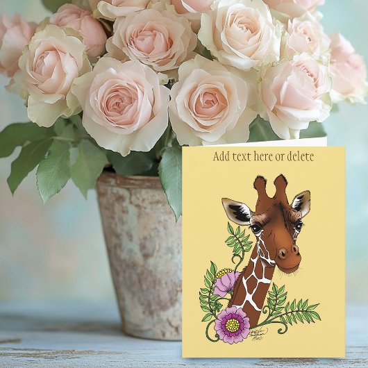 Giraffe Geel Portretbloemen Kaart