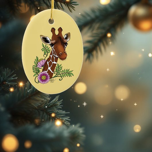 Giraffe Geel Portretbloemen Keramisch Ornament