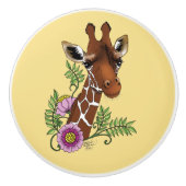 Giraffe Geel Portretbloemen Keramische Knop (Voorkant)