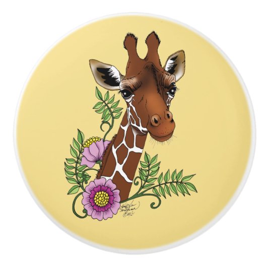 Giraffe Geel Portretbloemen Keramische Knop (Voorkant)