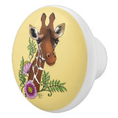 Giraffe Geel Portretbloemen Keramische Knop (Rechts)
