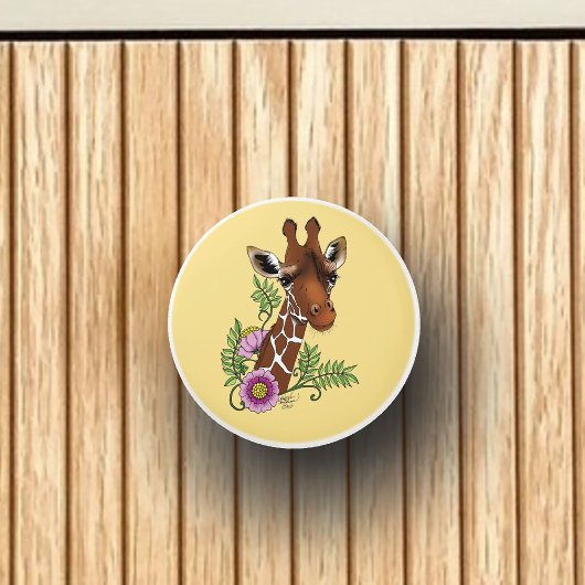 Giraffe Geel Portretbloemen Keramische Knop