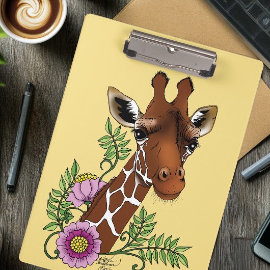 Giraffe Geel Portretbloemen Klembord
