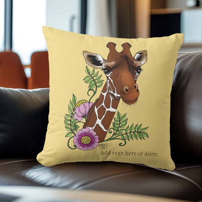 Giraffe Geel Portretbloemen Kussen (Creator heeft geüpload)