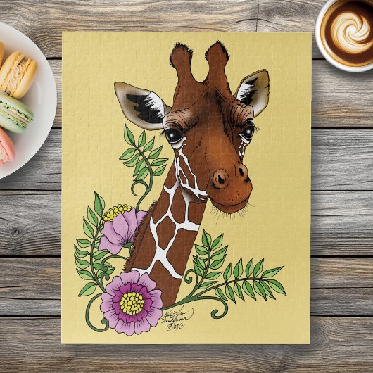 Giraffe Geel Portretbloemen Legpuzzel