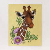 Giraffe Geel Portretbloemen Legpuzzel (Verticaal)