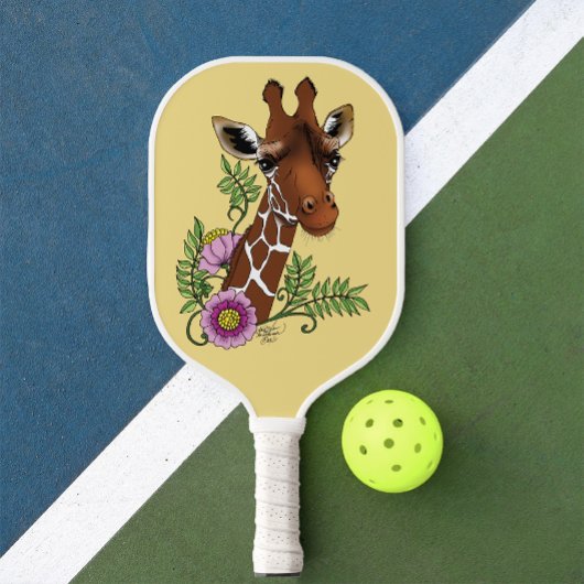 Giraffe Geel Portretbloemen Pickleball Paddle