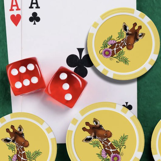 Giraffe Geel Portretbloemen Poker Chips