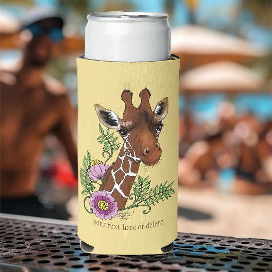 Giraffe Geel Portretbloemen Seltzer Blikjeskoeler