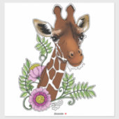 Giraffe Geel Portretbloemen Sticker (Vel)