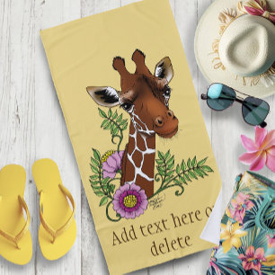Giraffe Geel Portretbloemen Strandlaken