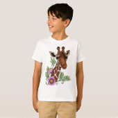 Giraffe Geel Portretbloemen T-shirt (Voorkant volledig)