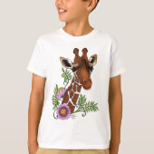 Giraffe Geel Portretbloemen T-shirt (Voorkant)