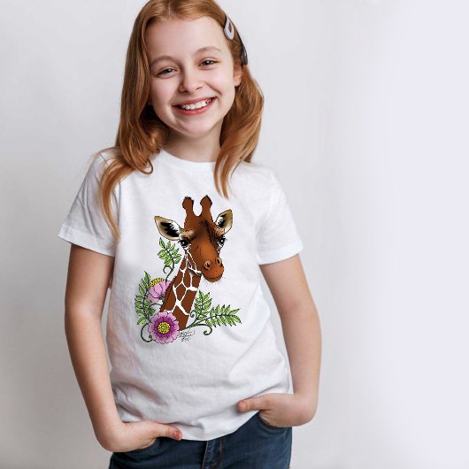 Giraffe Geel Portretbloemen T-shirt