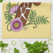Giraffe Geel Portretbloemen Theedoek (Gevouwen)