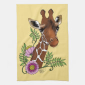 Giraffe Geel Portretbloemen Theedoek (Verticaal)