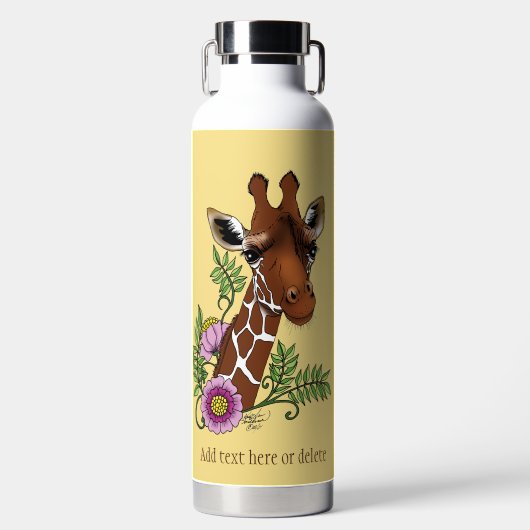 Giraffe Geel Portretbloemen Waterfles (Voorkant)