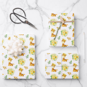 Giraffe Gele Bloemen Bloesem Inpakpapier Vel