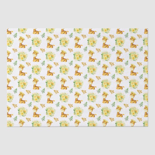 Giraffe Gele Bloemen Bloesem Tissuepapier (Voorkant)