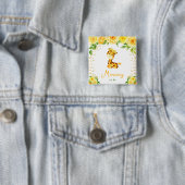 Giraffe Gele Bloemen Moeder To Be Vierkante Button 5,1 Cm (In situ)