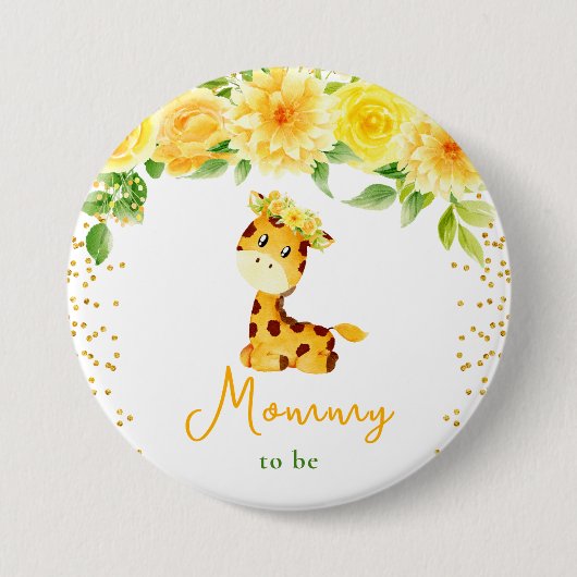 Giraffe Gele Bloemen Moeder Wordt Ronde Button 7,6 Cm (Voorkant)