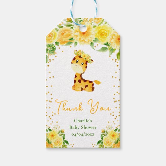 Giraffe Gele Bloemenkraam Bedankt Cadeaulabel (Voorkant)