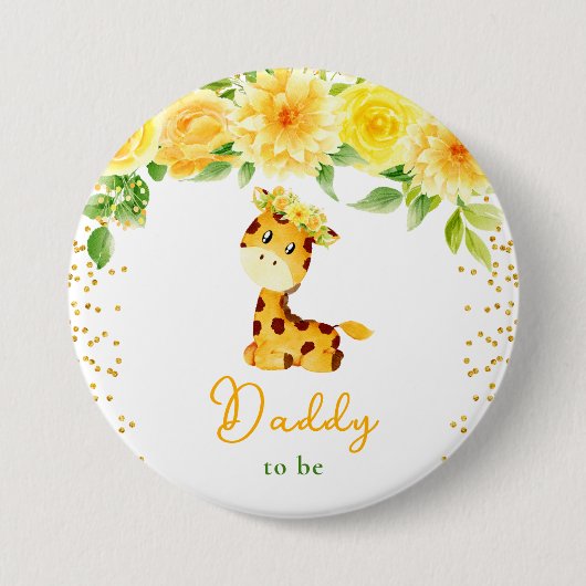 Giraffe Gele Bloemige Papa Wordt Het Ronde Button 7,6 Cm (Voorkant)