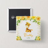 Giraffe Gele Bloemige Papa Wordt Het Vierkante Button 5,1 Cm (Voorkant /achterkant)