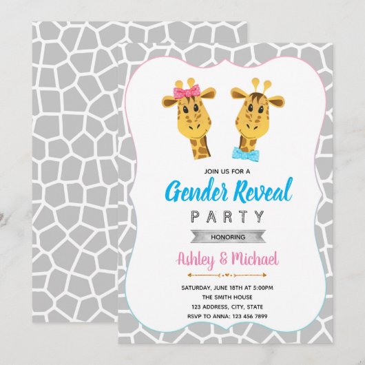 Giraffe gender onthult partijuitnodiging kaart (Voorkant / Achterkant)