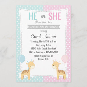Giraffe Gender Reveal Party Invitation Kaart