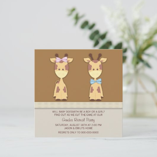Giraffe Gender Reveal Party Kaart (Staand voorkant)