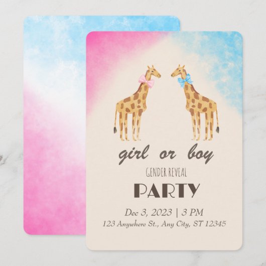 Giraffe Genderkwesties onthullen uitnodiging voor  (Voorkant / Achterkant)