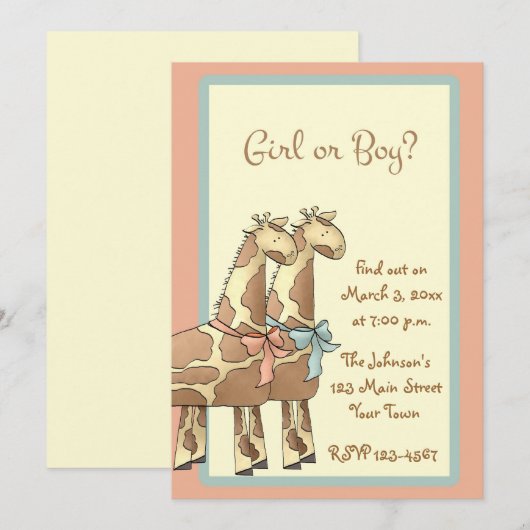 Giraffe Genderonderzoek Uitnodiging (Voorkant / Achterkant)