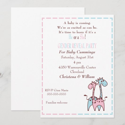 Giraffe Genderonderzoek Uitnodiging (Voorkant / Achterkant)