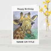Giraffe gepersonaliseerde kunst verjaardagskaart v kaart (Gele Bloem)