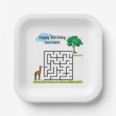 Giraffe gepersonaliseerde verjaardagsdoolhof puzze papieren bordje (Voorkant)
