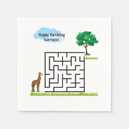 Giraffe gepersonaliseerde verjaardagsdoolhof puzze servet